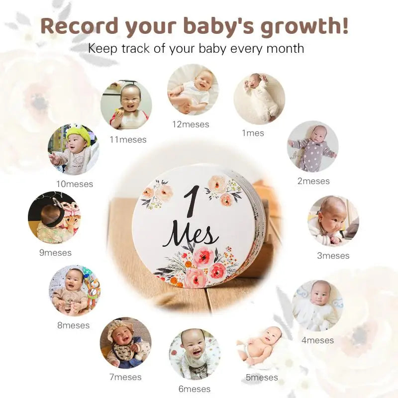 1Set 0-12 Month Newborn Month Milestone Card Spanish France Language Paper Milestone Cards Baby Photography Props Birthday Gifts